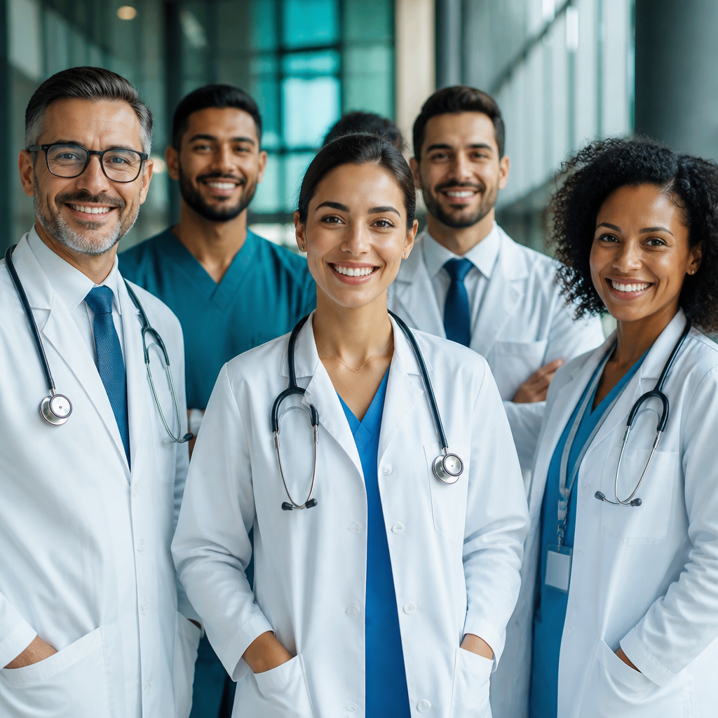 Grupo de médicos especialistas sorrindo