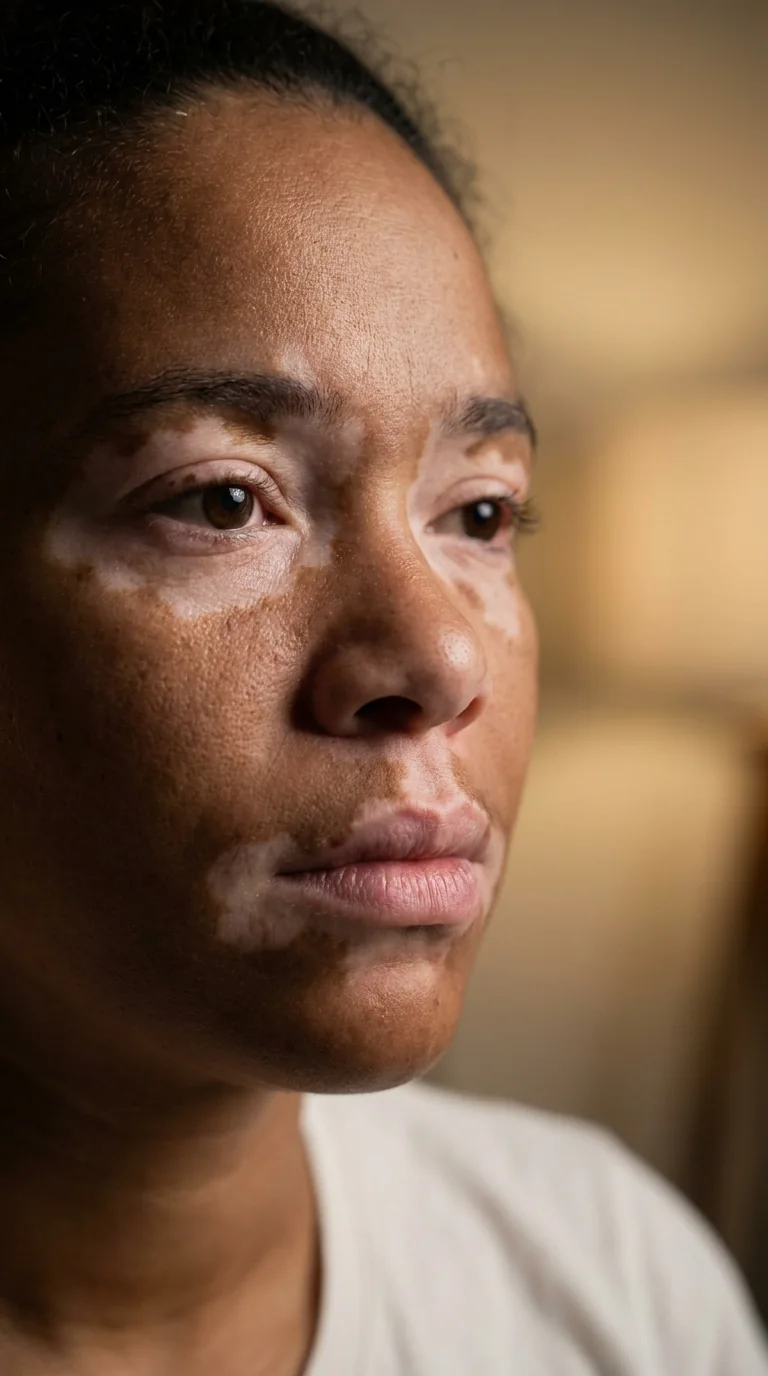 Retrato de mulher com vitiligo no rosto